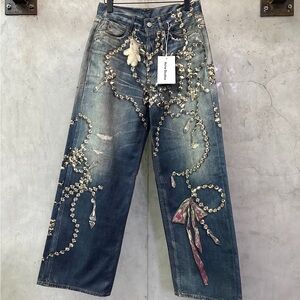 Acne Distressed Blue Jeans with Embellishments